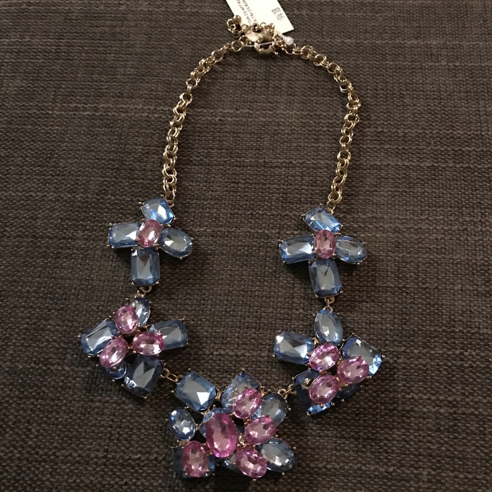 Blue pink Rhinestone statement necklace NWT
